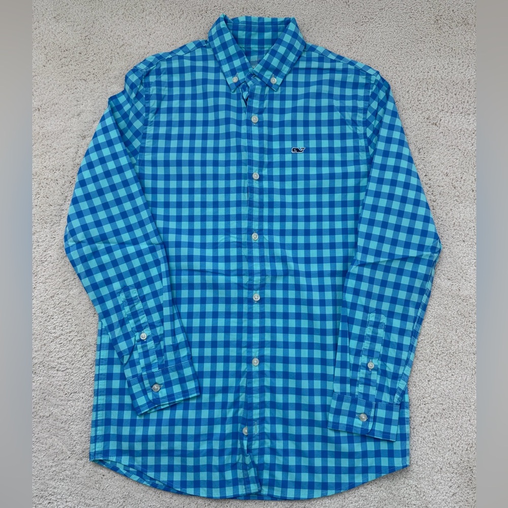 Boys size M (12-14) Vineyard Vines Blue Checkered Button Down Shirt